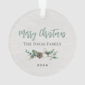 冬の素朴緑のリース白木写真 オーナメント (裏面)