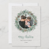 冬の素朴緑のリース白木写真 シーズンカード (正面)