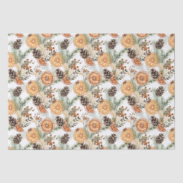 冬の素朴緑の柑橘系の植物性クリスマス 薄葉紙