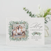 冬の素朴緑の白い木の写真 シーズンカード (スタンド正面)