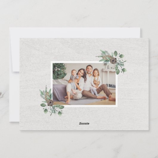 冬の素朴緑の白い木の写真 シーズンカード (裏面)