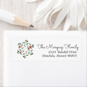 冬の素朴緑の赤い果実のクリスマス ラベル (インサイチュ)