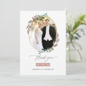 冬の素朴緑結婚の写真コラージュ サンキューカード (スタンド正面)