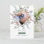 冬の素朴緑色写真妊娠 案内状 (スタンド正面)