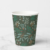 冬の素朴葉のパターン緑 紙コップ (右)