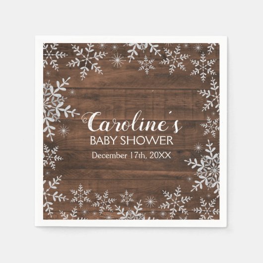 冬の素朴赤ちゃんシャワーグリッター雪 スタンダードカクテルナプキン (正面)