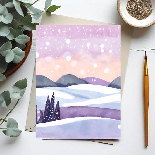 冬の紫の丘の水彩画 シーズンカード