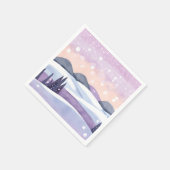 冬の紫の丘の水彩画 スタンダードカクテルナプキン (角)
