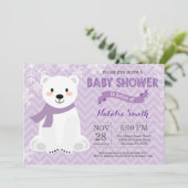冬の紫の北極クマのベイビーシャワー招待状 招待状 (スタンド正面)