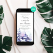 冬の紫の松の雪の結婚式パーティー 招待状