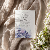 冬の紫の松の雪の結婚式パーティー 招待状