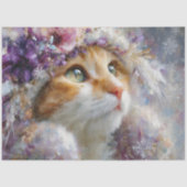 冬の紫の花の猫デコパージュクラフトペーパー 薄葉紙 (正面)