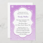 冬の紫の雪の花のベビーシャワー招待状 招待状 (正面/裏面)