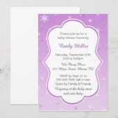 冬の紫の雪の花 赤ちゃん歓迎会 招待状 (正面/裏面)