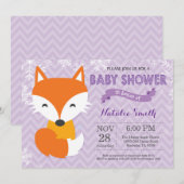 冬の紫色のキツネの女の子のベビーシャワーの招待状 招待状 (正面/裏面)