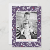 冬の紫色の実りクリスマス ホリデー フラット カード (正面)