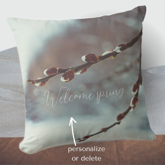 冬の終わりにカチキンを持つプッシー柳の枝 クッション