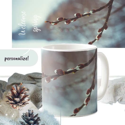 冬の終わりにカチキンを持つプッシー柳の枝 コーヒーマグカップ