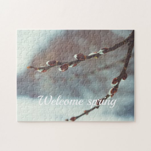 冬の終わりにカチキンを持つプッシー柳の枝 ジグソーパズル (横)