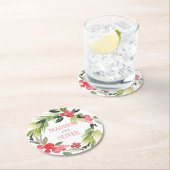 冬の結婚する花の水彩画のリース| ラウンドペーパーコースター (インサイチュ)