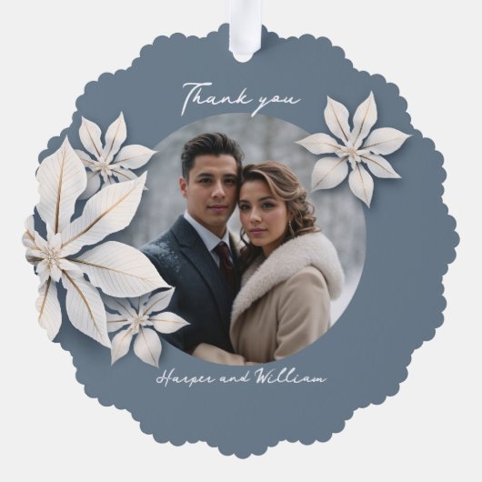 冬の結婚フローラの感謝してい写真 オーナメントカード (裏面)