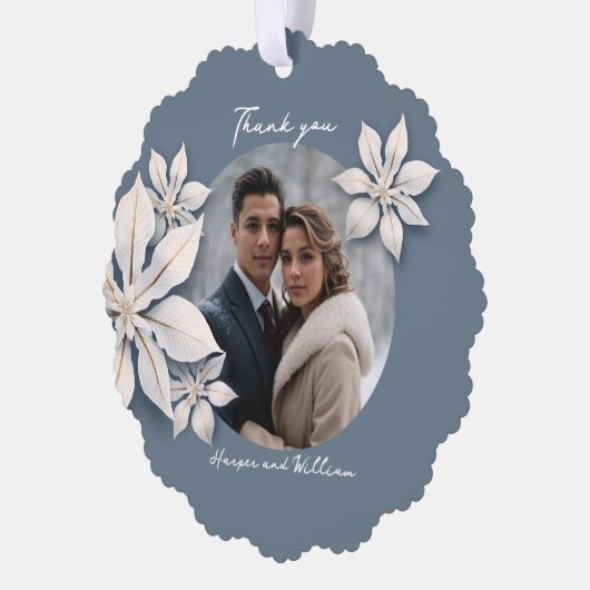 冬の結婚フローラの感謝してい写真 オーナメントカード (左)