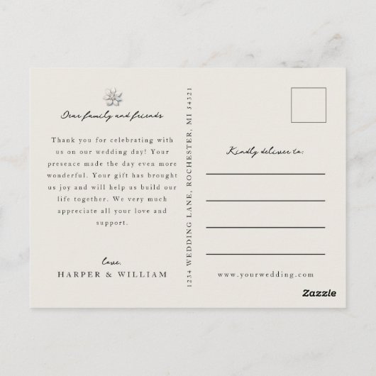 冬の結婚フローラの感謝してい写真 ポストカード (裏面)