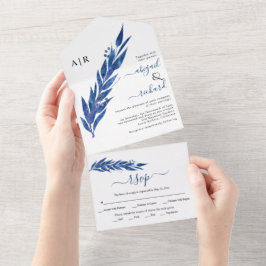 冬の結婚式と青葉いユーカリ枝 オールインワン招待状