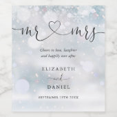 冬の結婚式のための"Mr And Mrs"愛を祝してスクリプト ワインラベル (シングルラベル)