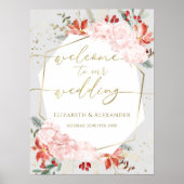 冬の結婚式のウェルカムサインギルド水色 ポスター (正面)