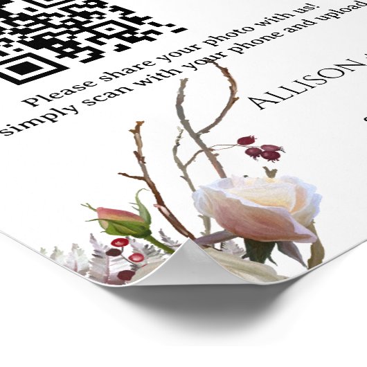 冬の結婚式のキャプチャ愛QRコード結婚の写真 ポスター (角)