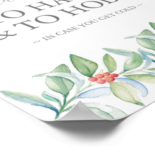 冬の結婚式のサイン緑と白の植物学 ポスター (角)