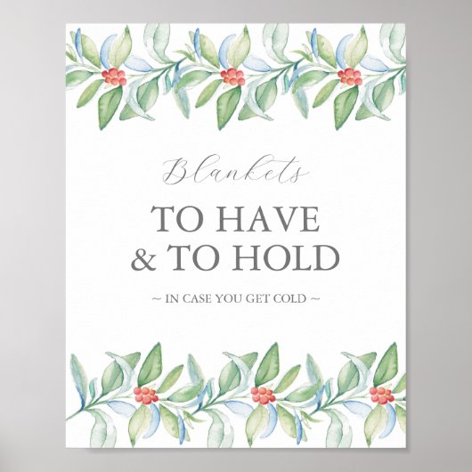 冬の結婚式のサイン緑と白の植物学 ポスター (正面)