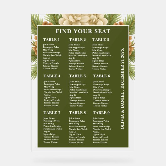 冬の結婚式のシーティングチャート曇りアクリルの看板 アクリルサイン (正面)