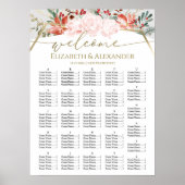 冬の結婚式のシーティングチャート金箔の水色 ポスター (正面)