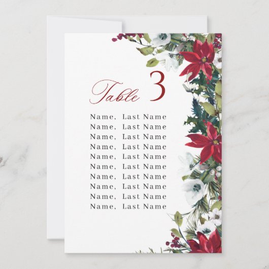 冬の結婚式のテーブル番号座席表カード 招待状 (正面)