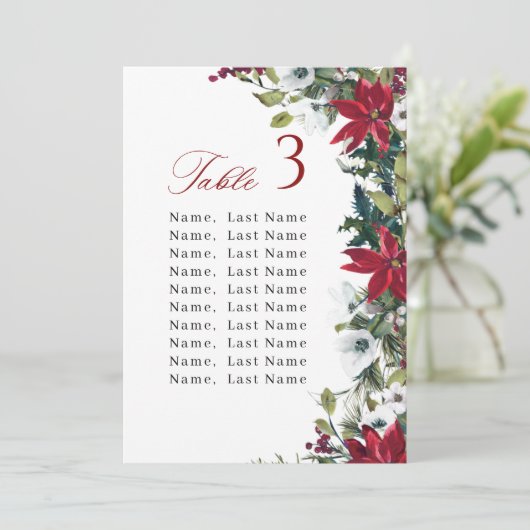 冬の結婚式のテーブル番号座席表カード 招待状 (スタンド正面)