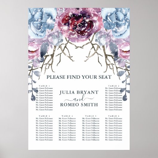 冬の結婚式のフローラの雪の座席表 ポスター (正面)