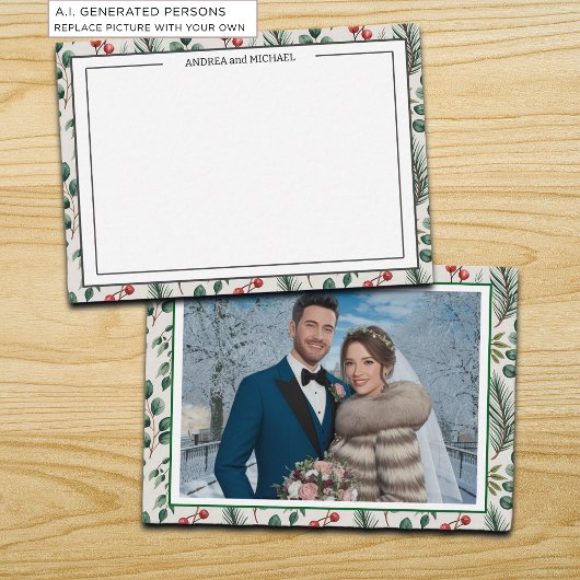 冬の結婚式のベリーセージの写真の御礼カード ノートカード