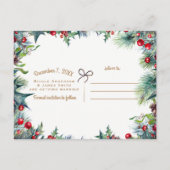 冬の結婚式のホリデークリスマス日付を保存 案内ポストカード (裏面)