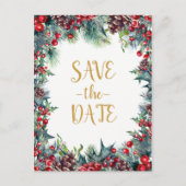 冬の結婚式のホリデークリスマス日付を保存 案内ポストカード (正面)