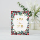 冬の結婚式のホリデークリスマス日付を保存 案内ポストカード (スタンド正面)