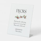 冬の結婚式のホリーと果実がテーブルの看板を好む 台座サイン (正面)