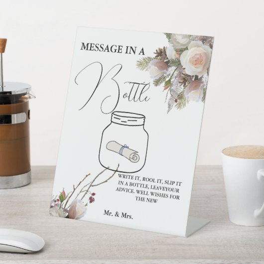 冬の結婚式のメッセージのボトルゲストブックの看板 台座サイン (インサイチュ)