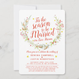 冬の結婚式のライブストリームベリーの星の水色 招待状