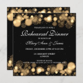 冬の結婚式のリハーサルの夕食の金ゴールドライト 招待状 (正面/裏面)