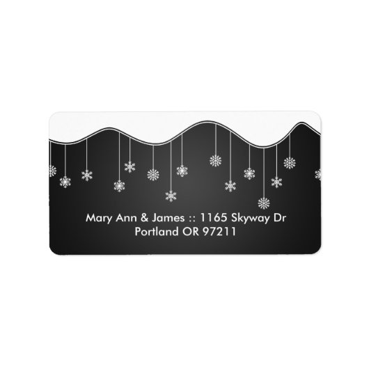 冬の結婚式の住所スノーフレーク装飾ブラック ラベル (正面)