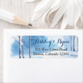 冬の結婚式の住所 シール水色の木 ラベル (インサイチュ)