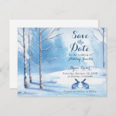 冬の結婚式の保存日付の木のウサギ セーブザデート (正面/裏面)