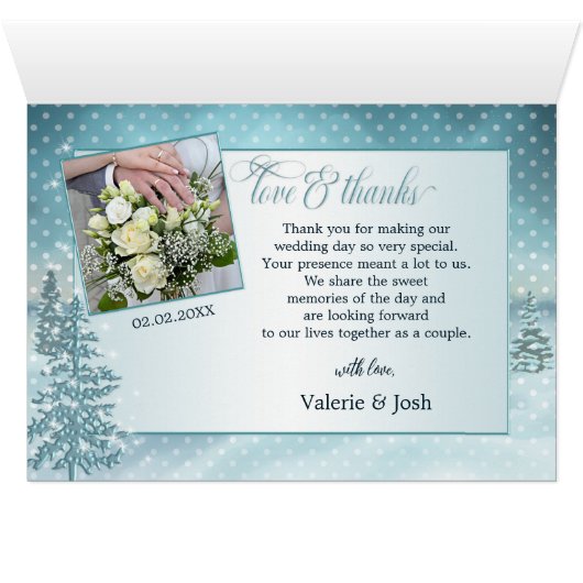 冬の結婚式の写真ありがとうノートカード (内部横(下))